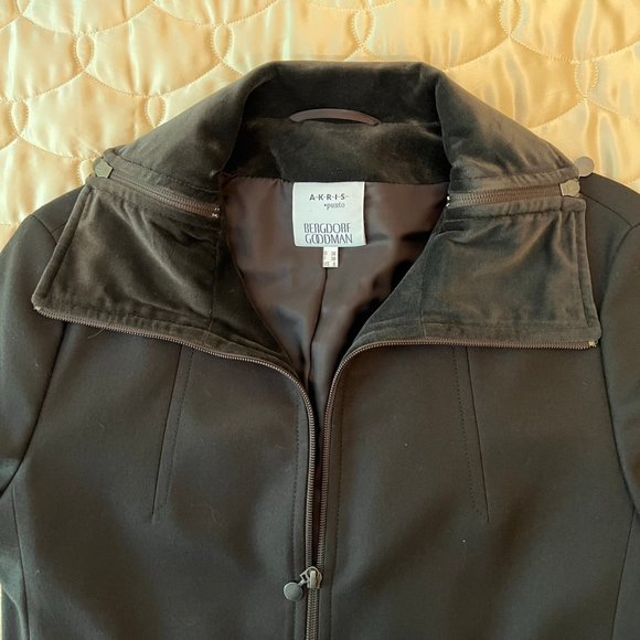 Akris Brown Wool Jacket with Velvet Collar Size 6 - Picture 6 of 14